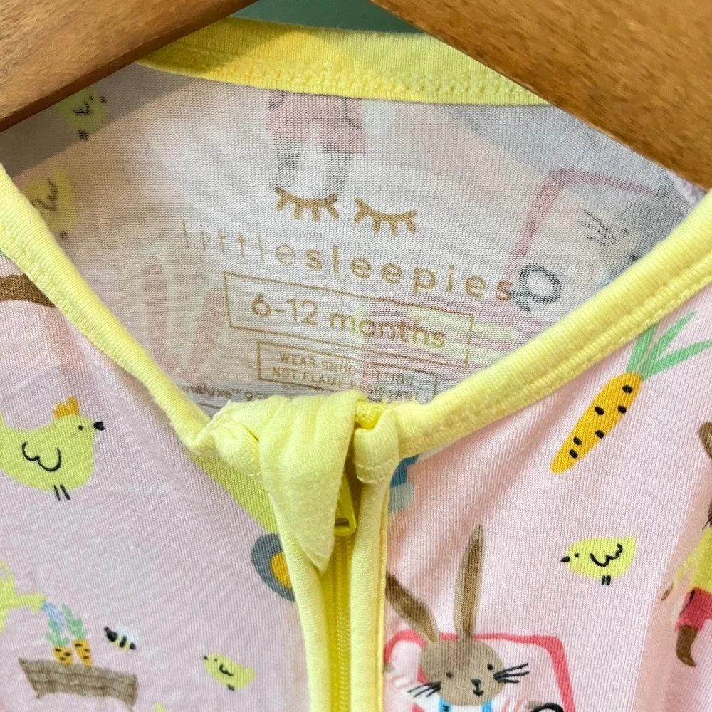 Little Sleepies Bunny Garden‎ Bamboo Zippy Pajamas Pink 6-12 Months LS-BG-612